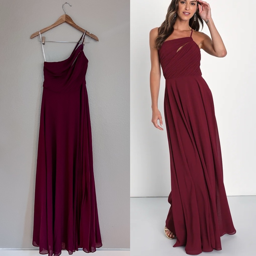 Burgundy Pleated One-Shoulder Maxi Dress NWOT L